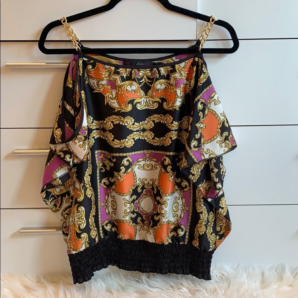 Chain Sleeve Silk Top